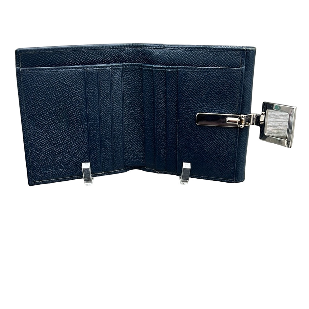Bally Navy Blue Compact Leather Wallet with Silver Hardware EUC - Picture 12 of 13